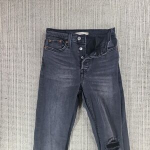 Levi Strauss Jeans Womens 25 Black Wedgie Straight‎ Distressed Button Fly Denim